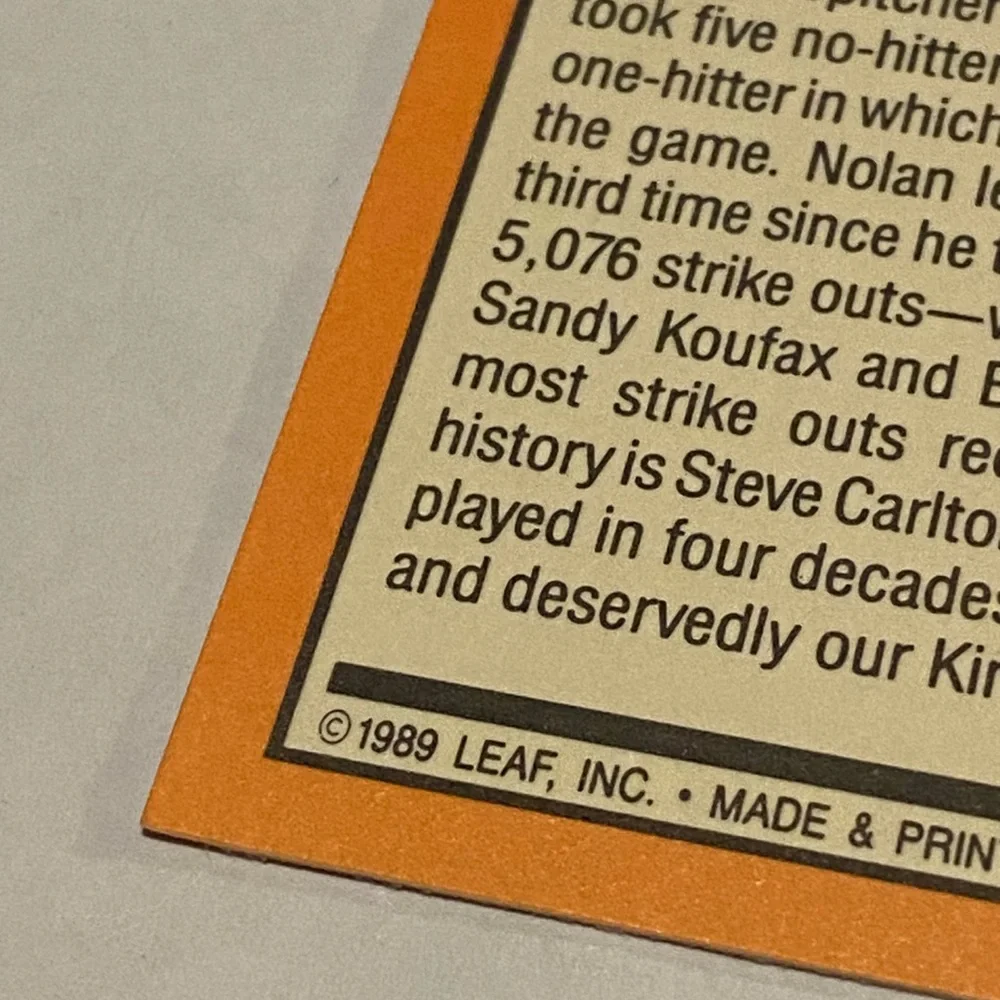 Nolan Ryan Rare Error! 1989 *(No Card # 665)Donruss King of Kings Baseball